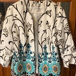 Size W18  Blue, White and Black Blazer with Intricate Patterns Spring Easter